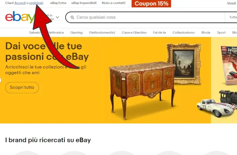 1 iscrizione da Pc - vai su ebay e clicca su registrati