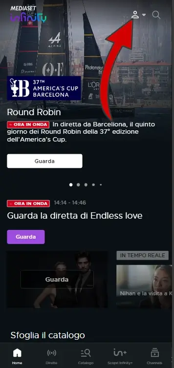 Apri l'app mediaset infinity o vai sul sito ed effettua l'accesso.