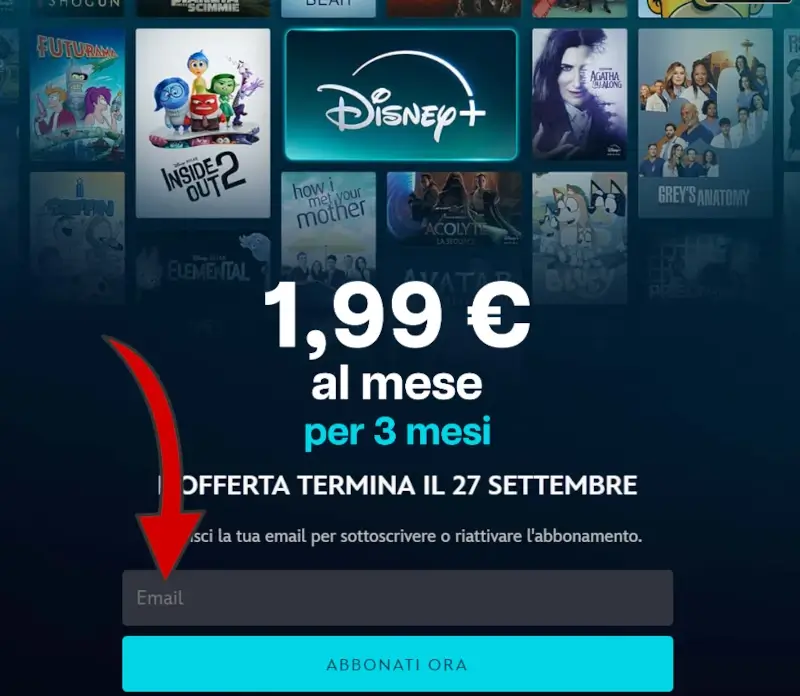 Per iscriverti, vai sul sito di Disney plus e inserisci la tua email.