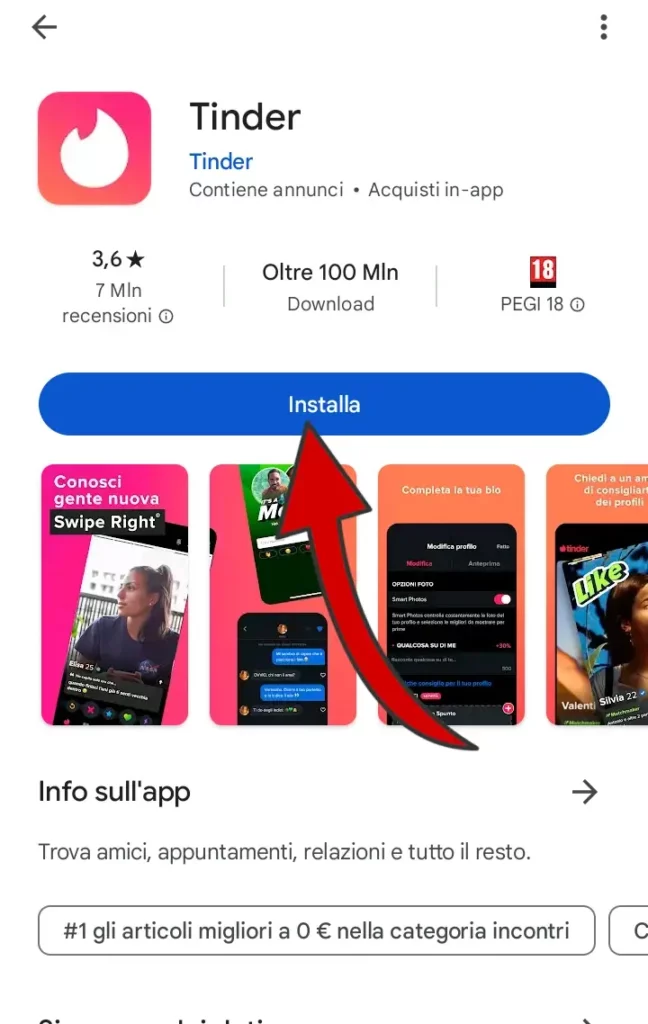 Installa l'applicazione ufficiale di Tinder per usarlo su dispositivo mobile