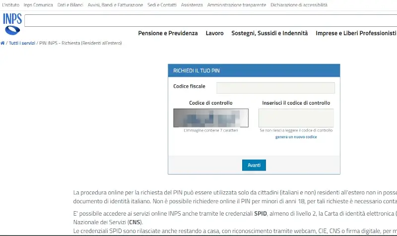 RIchiedi il tuo Pin Inps tramite la pagina dedicata del sito