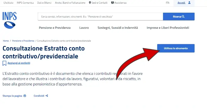 Vai alla pagina di consultazione estratto conto contributivo previdenziale e utilizza lo strumento