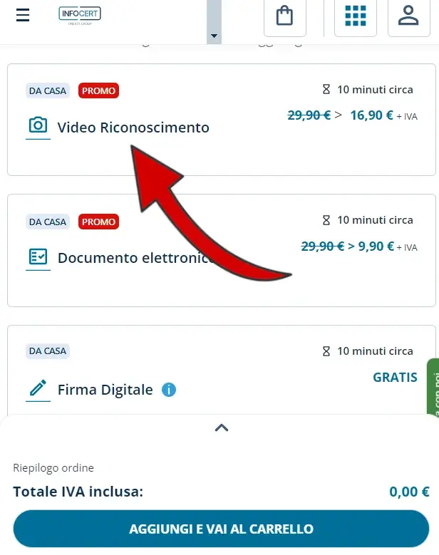 1 scegli il metodo di riconoscimento per lo SPID infocert: seleziona il metodo