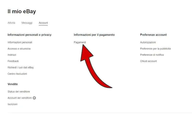 11 iscrizione da Pc - gestisci le informazioni riguardanti i pagamenti su ebay