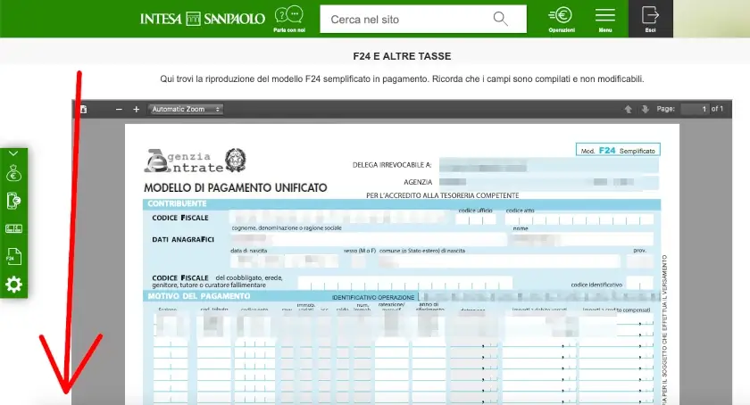 Puoi vedere un riassunto e la riproduzione del modello F24 compilato che stai per pagare.