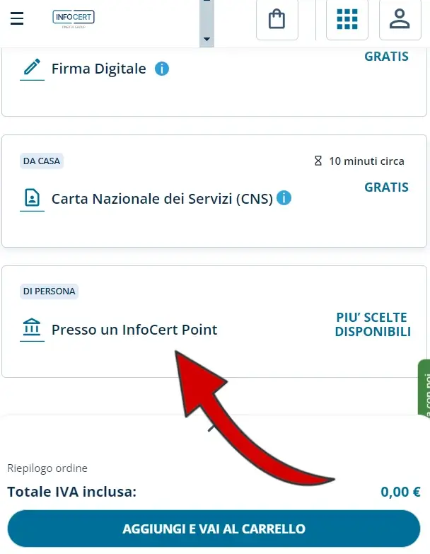 2 scegli il metodo di riconoscimento per lo SPID infocert: puoi usare un Infocert point