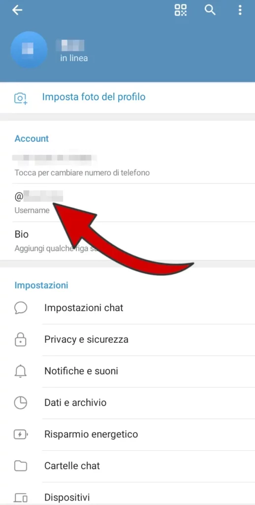 Modifica il nome utente Telegram, o inserisci una bio, o cambia il numero di telefono.