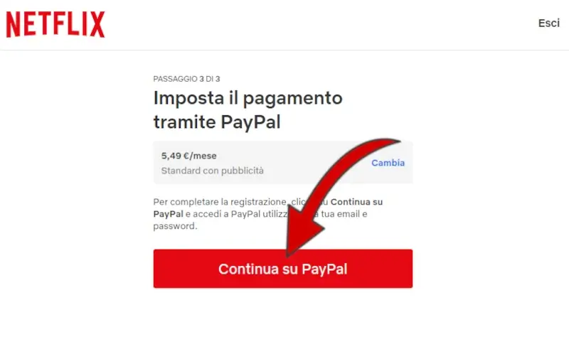 Puoi pagare l'abbonamento a Netflix tramite PayPal.