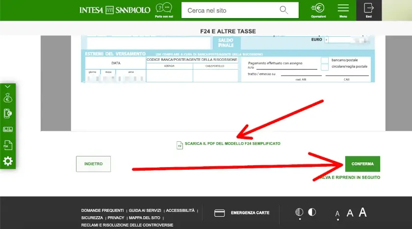 Clicca su conferma per completare il pagamento del F24.