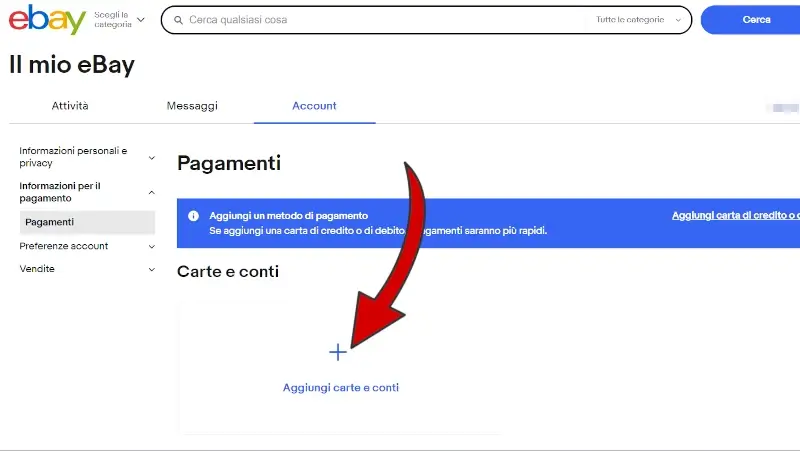 13 iscrizione da Pc - aggiungi carte e conti al tuo account ebay