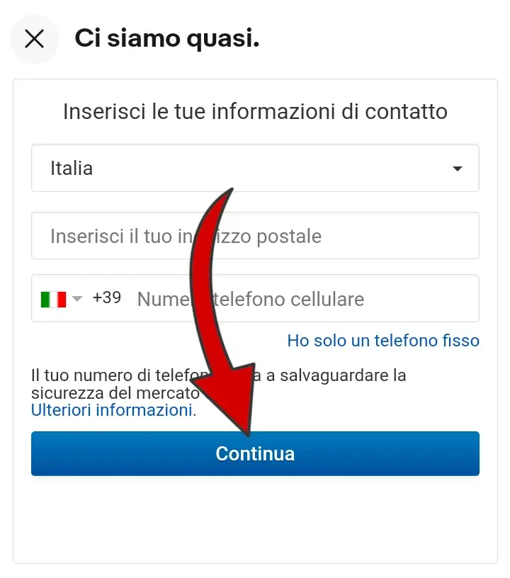 13 iscrizione da App - devi completare il tuo profilo inserendo e verificando le informazioni di contatto.