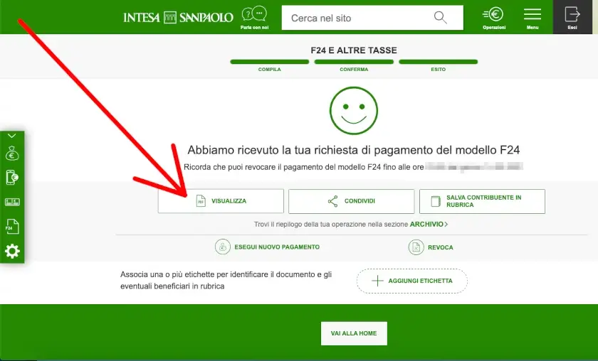Se tutto va a buon fine vedrai un messaggio di conferma di pagamento modello f24.