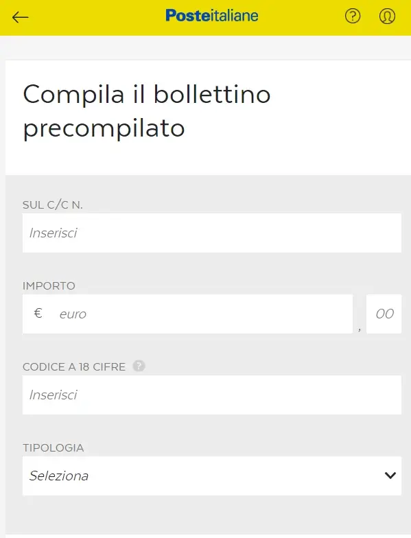 4 da Telefono - inserisci i dati richiesti per il tipo di bollettino