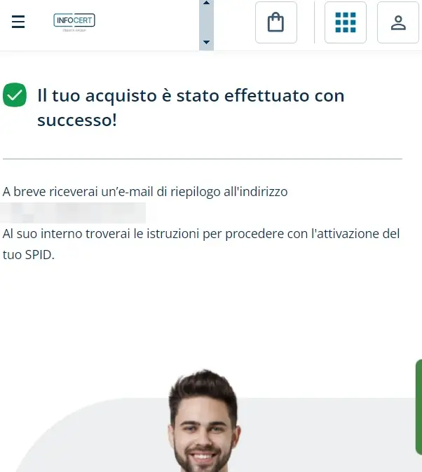 3 terminare l'acquisto dello Spid infocert: ricevi conferma riepilogo e istruzioni alla mail