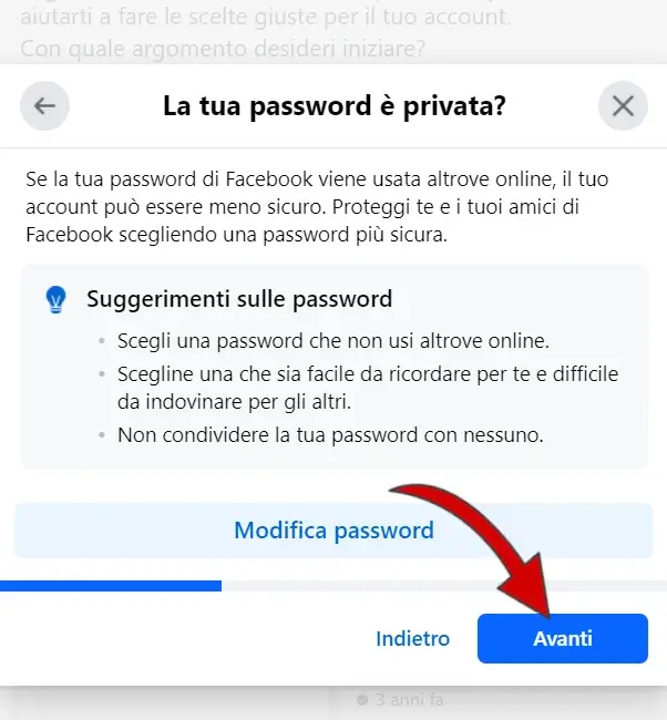 Puoi modificare la tua password facebook per renderla più sicura.