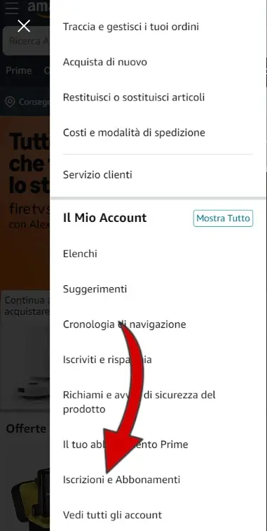 Dal menù devi cliccare su iscrizioni e abbonamenti per andare a disdire amazon music