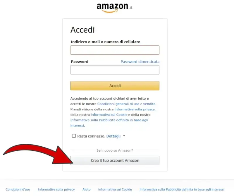 Crea il tuo account Amazon per iscriverti a Prime