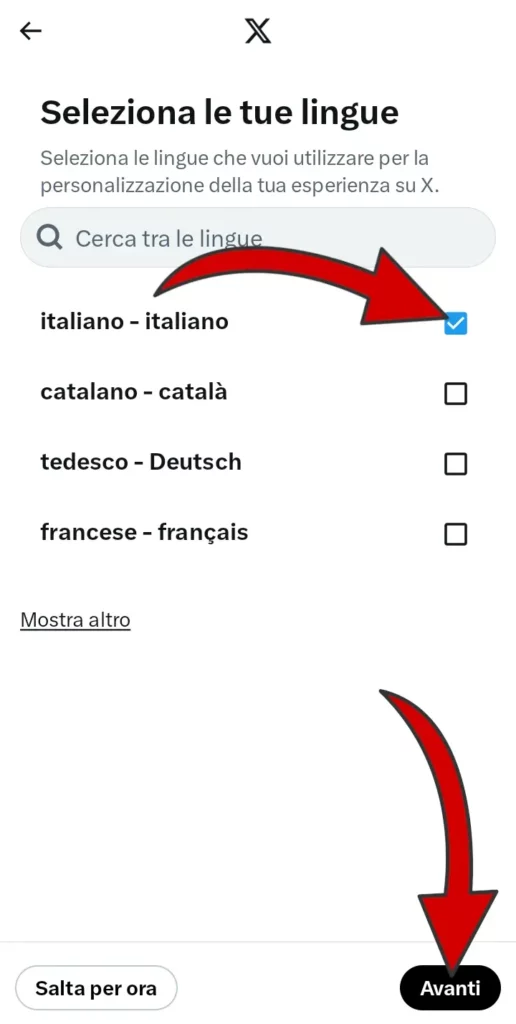 Scegli la lingua che vuoi usare su Twitter