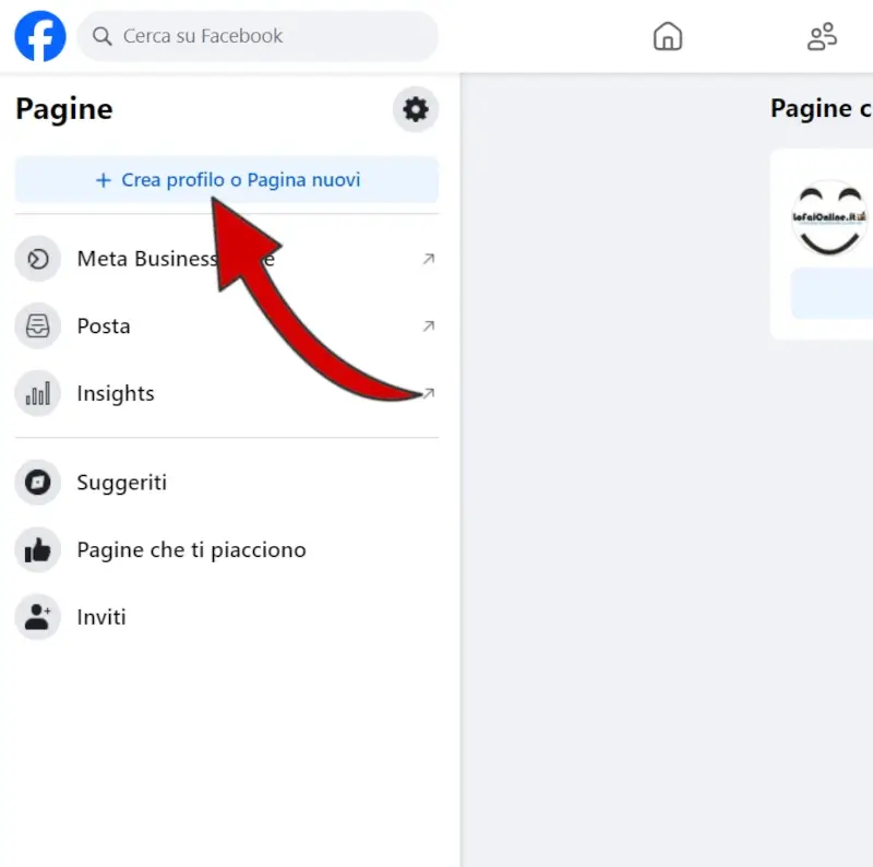 Dalla nuova pagina clicca su Crea profilo o pagina nuovi.