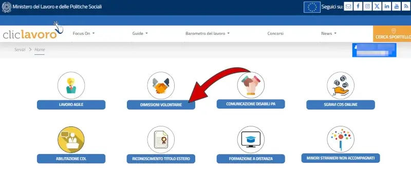 Clicca su Dimissioni volontare per inoltrare le tue dimissioni