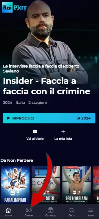 Clicca su dirette per visualizzare e guardare le dirette dei canali Rai