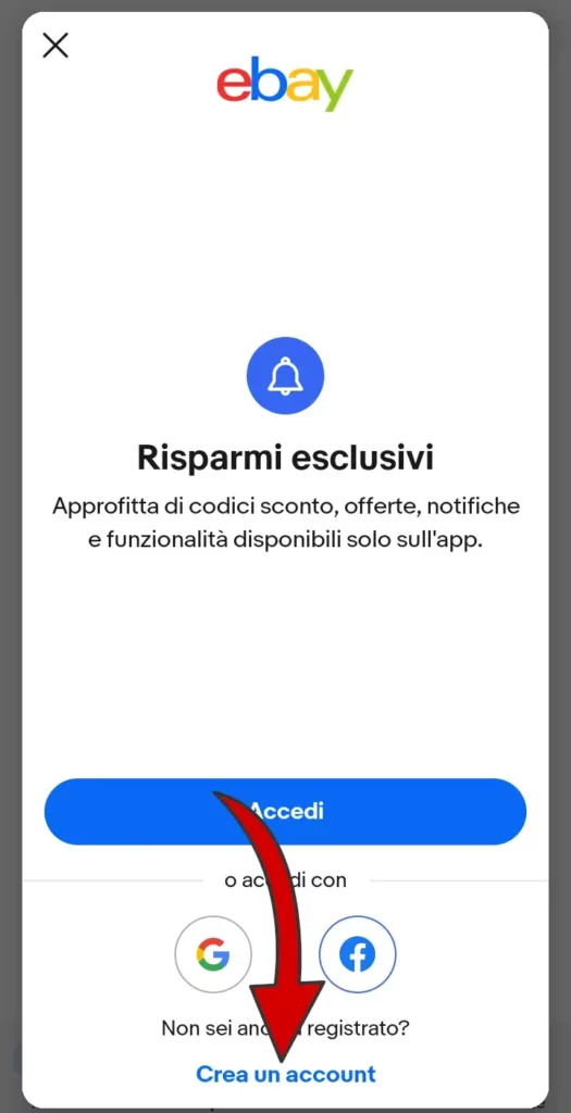 2 iscrizione da App - apri l'app e clicca su crea un account