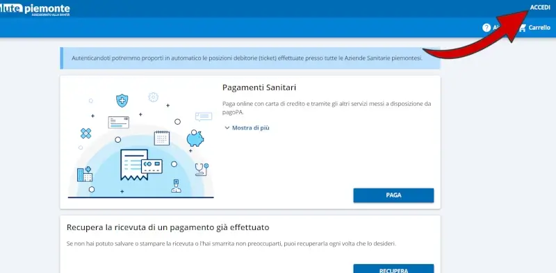 Effettua l'accesso al portale Salute Piemonte