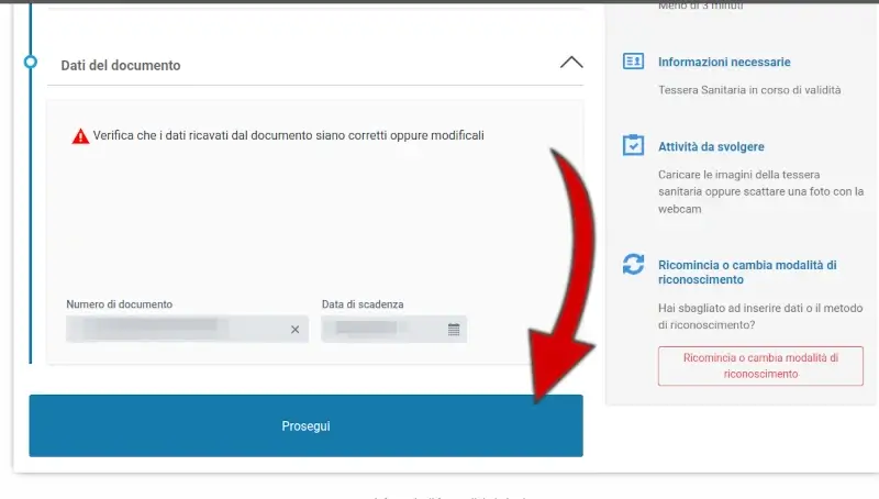 2 inserire il documento di riconoscimento: conferma i dati precompilati dalla foto