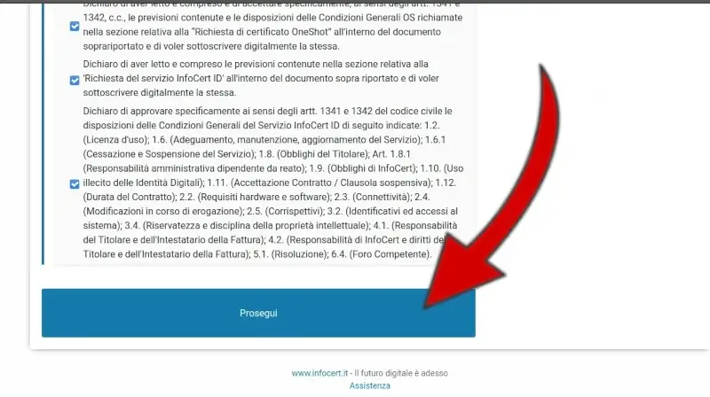 3 firmare il contratto Infocert: clicca su prosegui