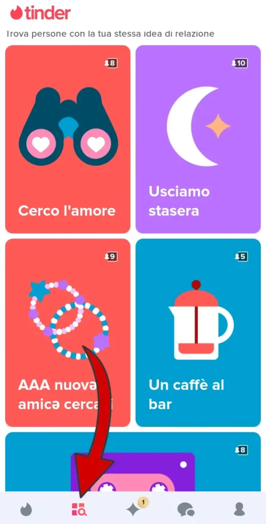 Tramite il discovery puoi raffinare le tue ricerche su Tinder in base a interessi e circostanze.