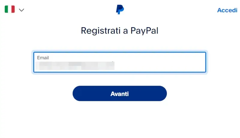 3 - Inserisci la mail che utilizzerai per inviare e ricevere pagamenti con PayPal