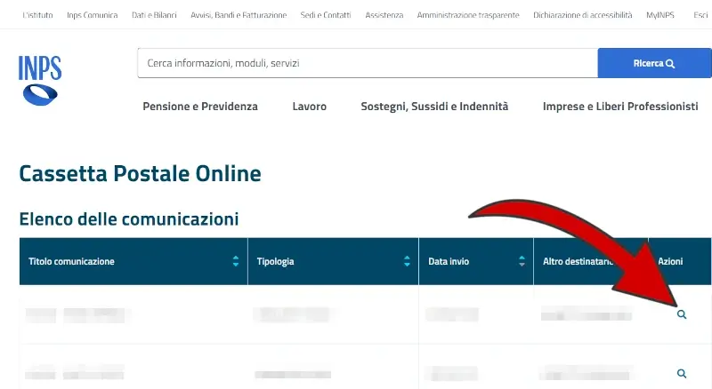 Eccoti nella cassetta postale INPS dove puoi leggere tutte le comunicazioni ricevute