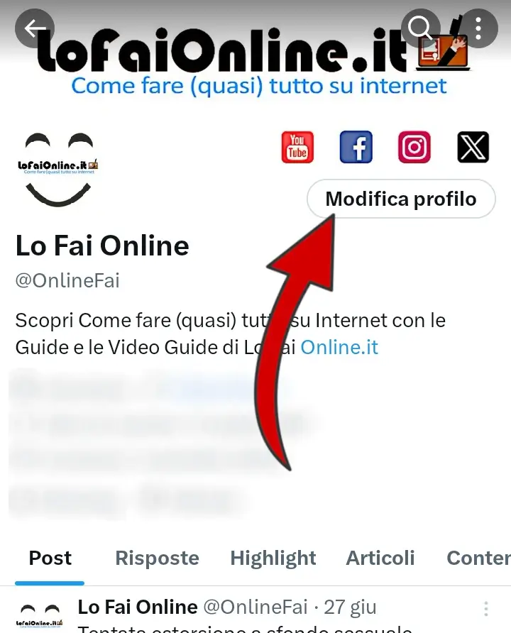 Clicca su modifica profilo per personalizzare la tua paginza twitter.