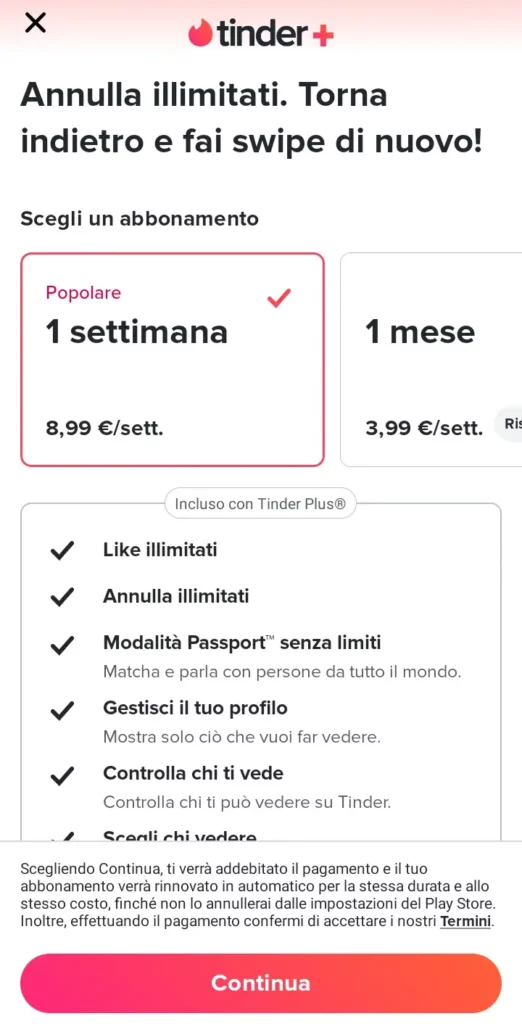 I servizi a pagamento e gli abbonamenti offrono vantaggi esclusivi su Tinder