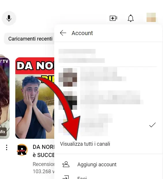 Dall'elenco degli account YouTube, clicca su Visualizza tutti i canali