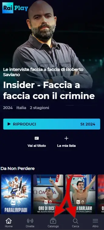 Puoi sfogliare il catalogo Rai per guardare contenuti on-demand.