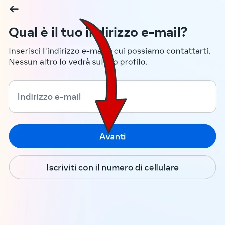 Oppure per iscriverti a instagram puoi usare un indirizzo email.