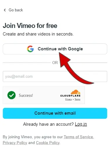 Per registrarsi a Vimeo gratis puoi utilizzare il tuo account Google