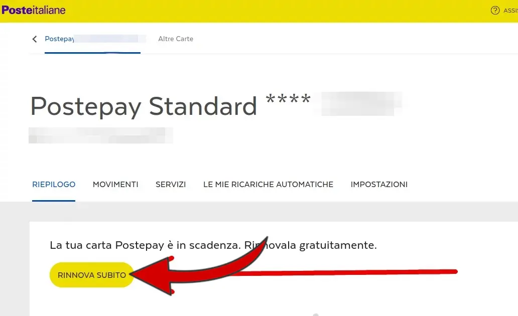 4 Rinnovo PostePay da Sito Poste - clicca su rinnova subito