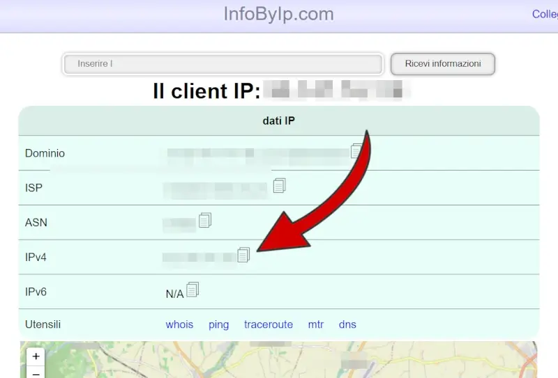 Verificare un IP tramite un servizio online.