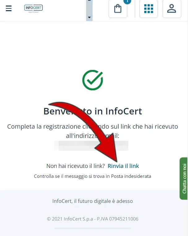 5 registrazione al sito InfoCert: conferma la mail ricevendo un link