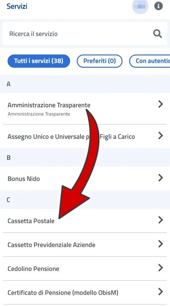 Dall'elenco di tutti i servizi clicca su Cassetta Postale per andare a leggere le comunicazioni