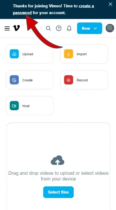 Se ti iscrivi con Google, dovrai impostare una password per l'account Vimeo gratis