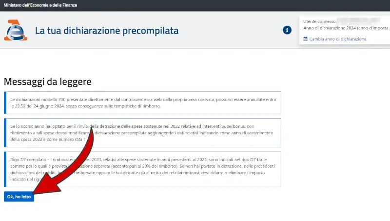 Clicca su ok ho letto sotto alle informazioni e novità
 sul servizio