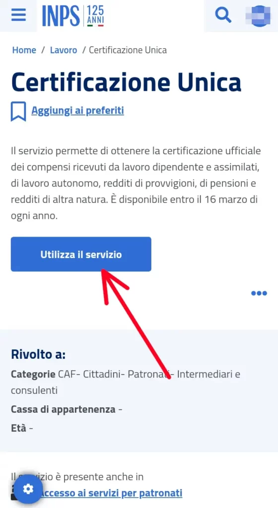 6 Scaricare Cud da Sito Inps telefono - clicca utilizza il servizio