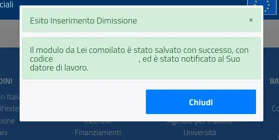 Completa l'inserimento dei dati e procedi per terminare le dimissioni online