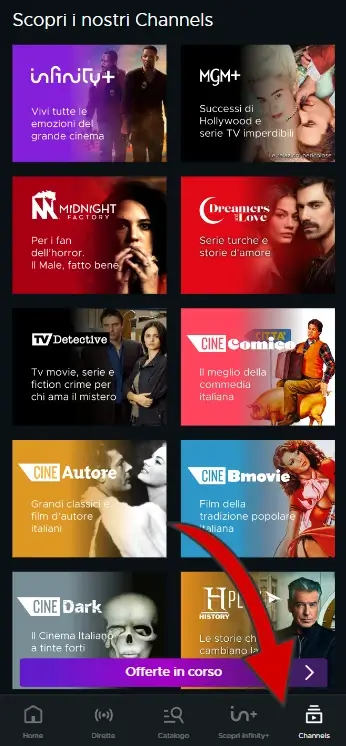 Su Mediaset Infinity puoi anche abbonarti a Infinity+ o ai canali tematici.