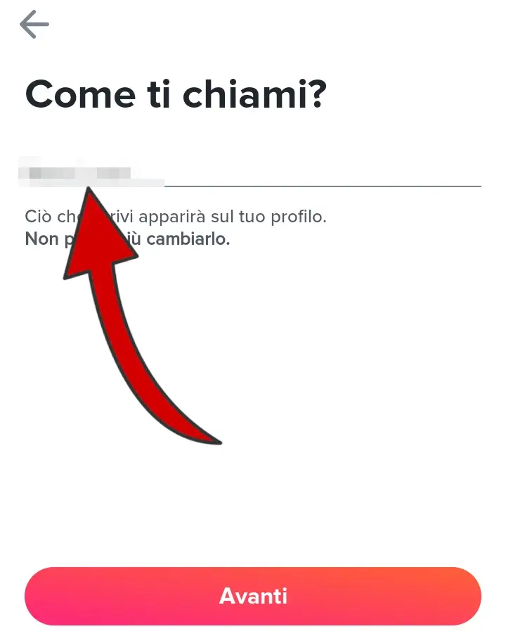 Inserisci il tuo nome che verrà mostrato pubblicamente su Tinder