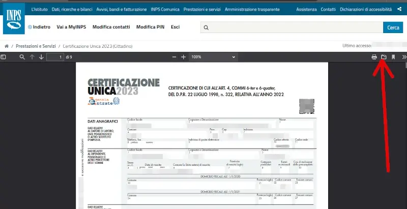 7 Scaricare Cud da Sito Inps Pc - esempio di Cud