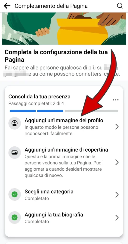 Inserisci tutte le informazioni necessarie per completare la tua pagina Facebook.